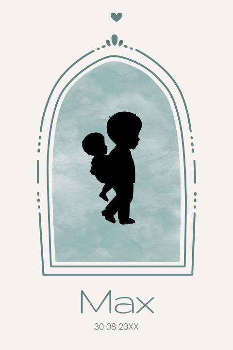 Geboortekaartje voor een broertje met silhouet en kader