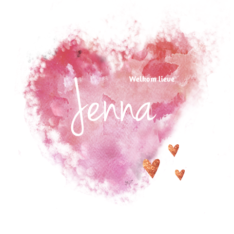 Geboortekaartje aquarel hartje meisje