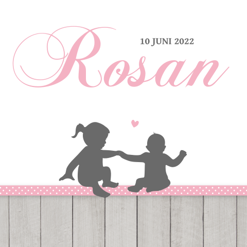 Lief geboortekaartje met silhouet van grote zus en baby