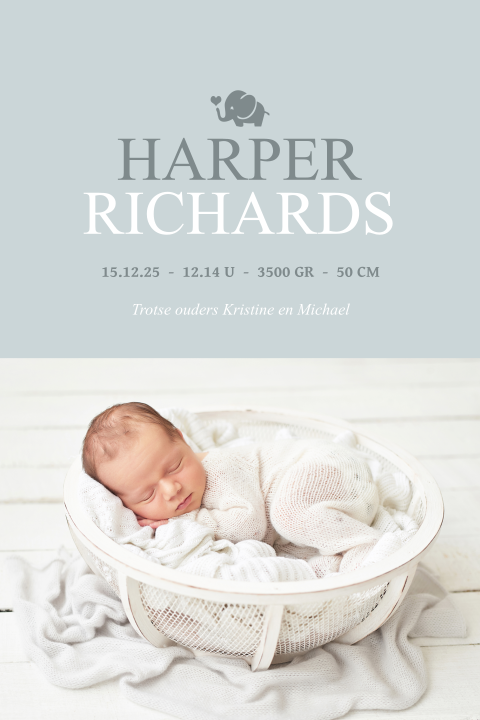 Foto geboortekaartje jongen blauw