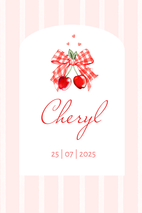 Geboortekaartje meisje strikje met kers