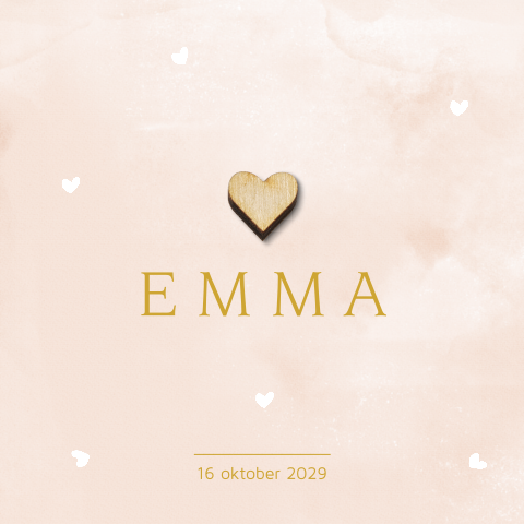 Lief meisjes geboortekaartje met echt houten hartje