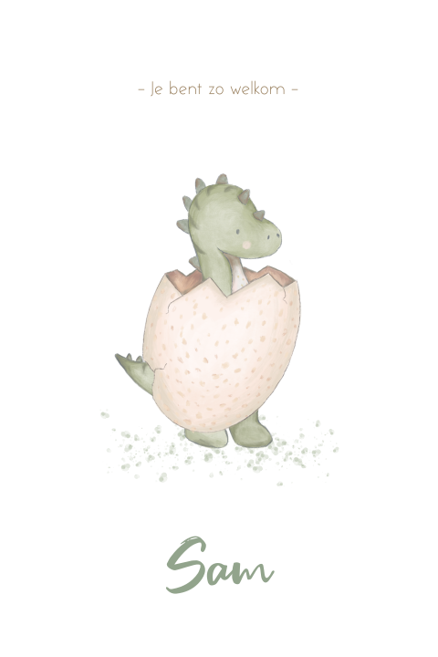 Lief geboortekaartje met een dino-draakje uit een eitje