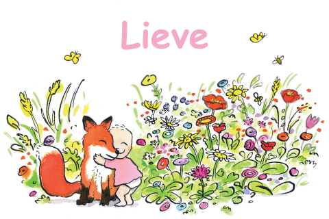 Lief geboortekaartje voor een meisje met vosje en bloemen