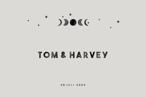 Stoer tweeling geboortekaartje jongen met zwartfolie