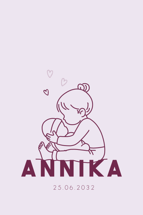 Lief geboortekaartje voor een meisje met grote zus die knuffelt