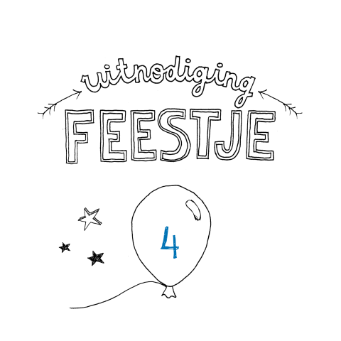 Sluitzegel zwart wit met hippe tekst en feestelijke tekeningen