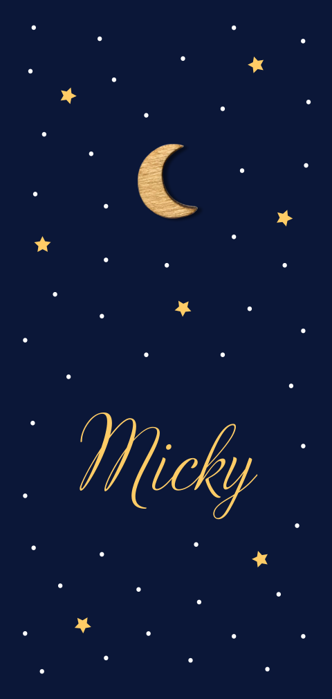 Geboortekaartje sterrenhemel met echt houten maantje