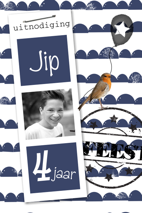 Uitnodiging 4e verjaardag jongen met fotostrip