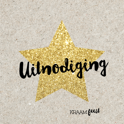 Kraam feest kaartje met grote goud look ster