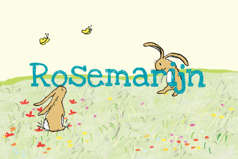 Geboortekaartje voor meisje, konijntjes rond babynaam