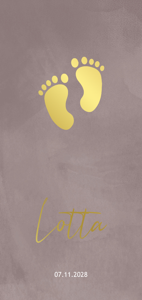 Lief geboortekaartje meisje met goudfolie voetjes