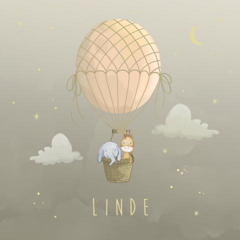 Raamsticker winterliefde meisje luchtballon met olifant en giraf