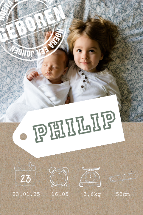 Kraft geboortekaartje voor een jongen met foto