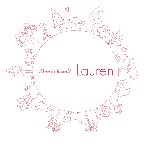 Geboortekaartje meisje wereldbol hip met dieren