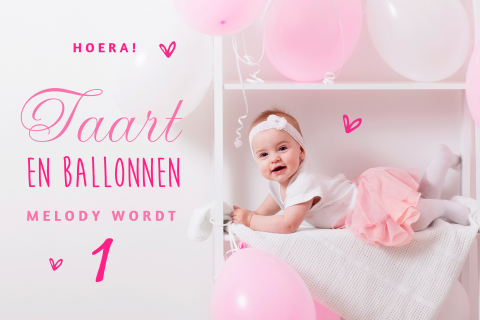 Fotokaartje met roze typografie