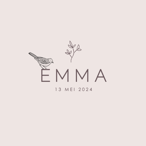 Geboortekaartje baby meisje takje met vogel