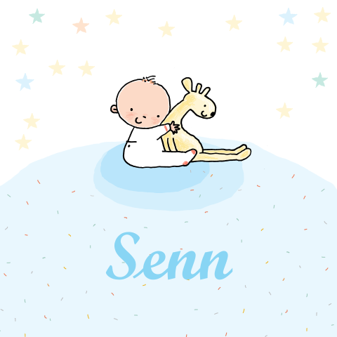 Lief geboortekaartje voor een jongen met knuffel en sterretjes