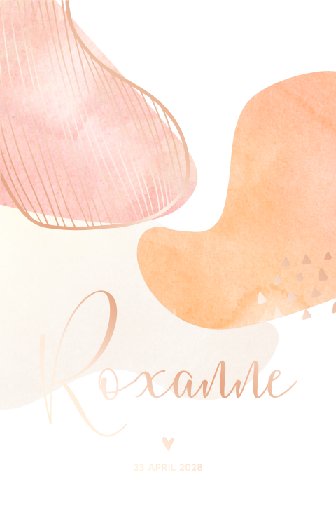 Poster meisje met zalm roze en abstracte vormen