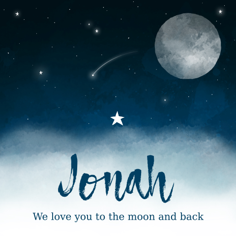 Geboortekaartje voor een jongen met een maan en sterren