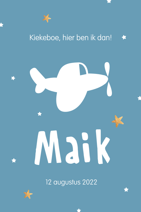 Geboortekaartje met vliegtuigje en sterren
