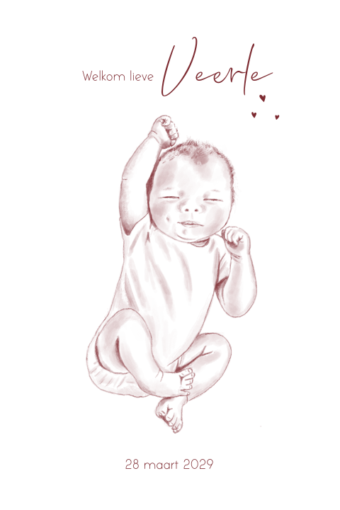 Geboortekaartje meisje baby handgetekend