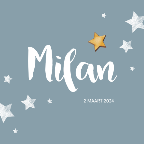 Hip sterren geboortekaartje voor jongen met echt houten sterretje