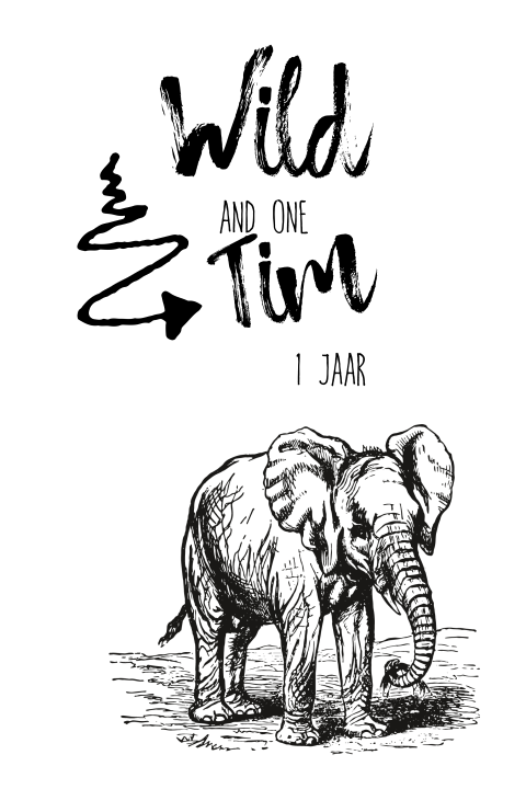 Stoere uitnodiging jongen 1 jaar met olifant