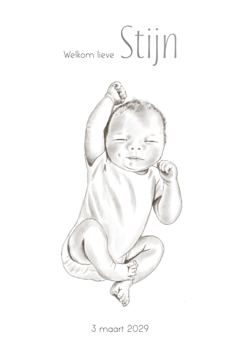 Geboortekaartje jongen baby handgetekend