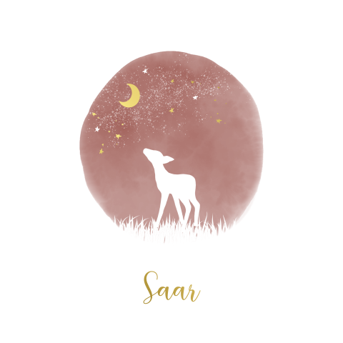 Geboortekaartje meisje silhouette hertje en maan goudfolie