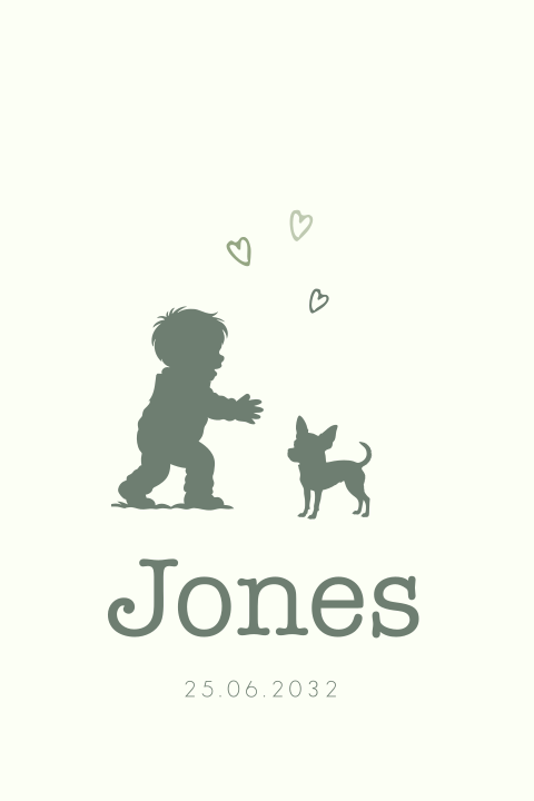 Lief geboortekaartje van een jongen met een chihuahua silhouet