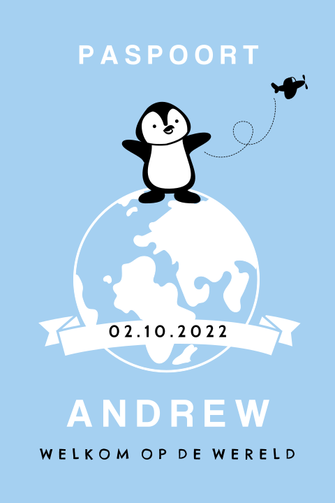 Geboortekaartje met pinguin - Paspoort voor jongen