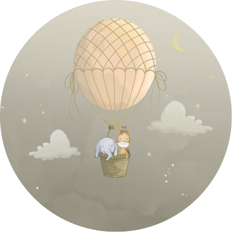 Muursticker winterliefde meisje luchtballon met olifant en giraf