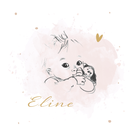 Watercolor geboortekaartje roze meisje die knuffel vast heeft