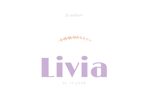 Moderne strakke geboortekaart meisje trendy paars lila met rose folie