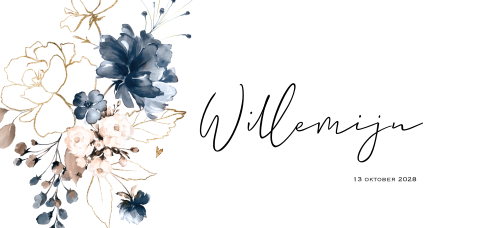 Baby kaartje meisje met blauwe bloemen en goud look