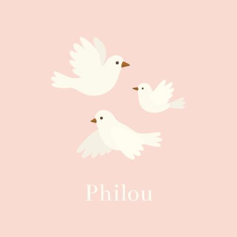 Roze geboortekaartje voor een meisje met drie witte vogels