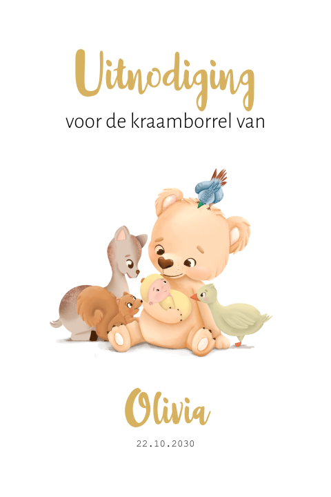 Uitnodiging kraamborrel met bosdiertjes