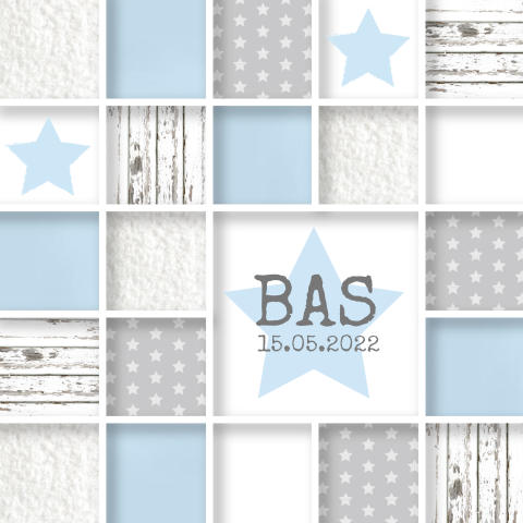 Kaartje met vakjes, hout en sterren