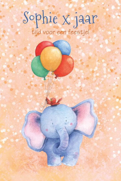 Uitnodiging kinderverjaardag olifantje met ballonnen
