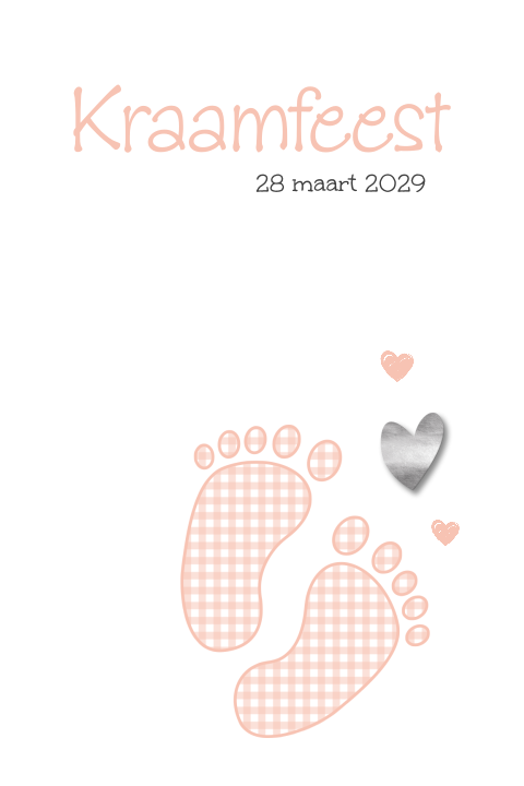 Kraamfeest uitnodiging klassiek met roze baby voeten