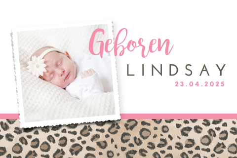Sierlijk geboortekaartje met panterprint