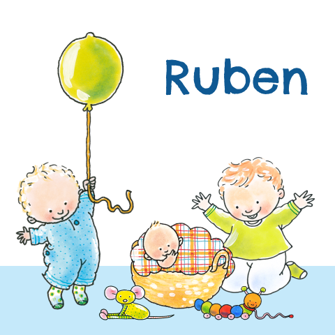 Sfeervol getekende geboortekaart voor een derde jongetje