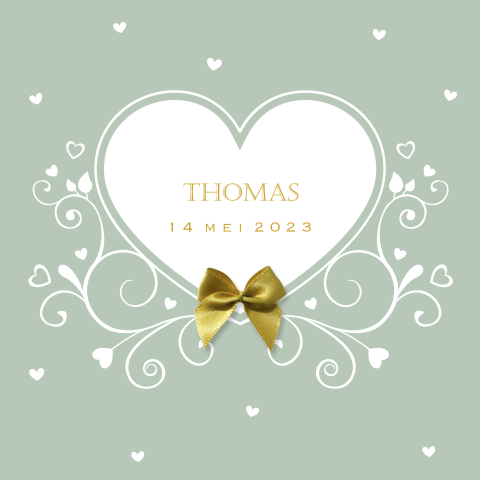 Geboortekaart jongen hart met echt strikje