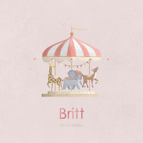 Roze kraamborrelkaartje met draaimolen