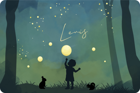 Memorybox winterliefde jongen met ballonnen in het bos