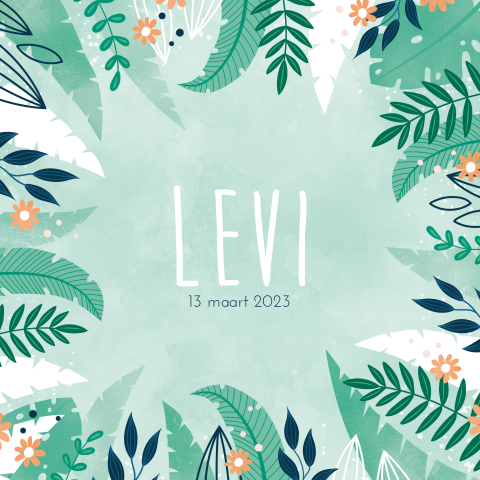 Mint geboortekaartje jongen jungle bladeren