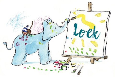 Geboortekaartje jongen met olifant en verfkwast
