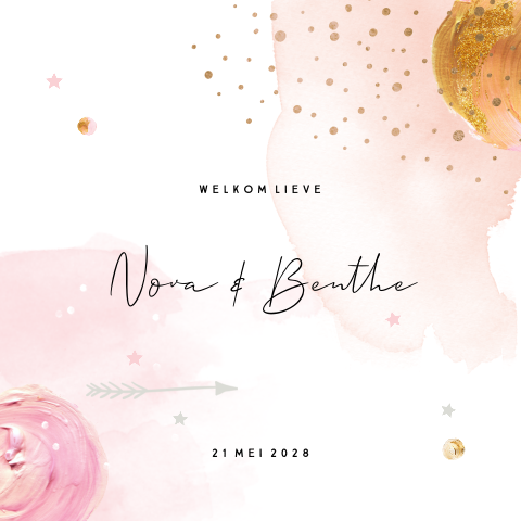 Modern roze waterverf geboortekaartje tweeling meisjes