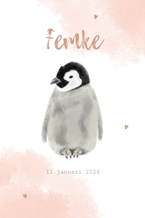 Geboortekaartje met pinguïn meisje winter